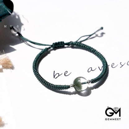 Green Phantom Quartz Beads Pendant Braided Bracelet