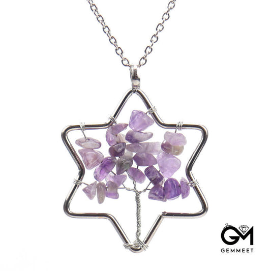 Crystal Hexagram Tree of Life Pendant Necklace