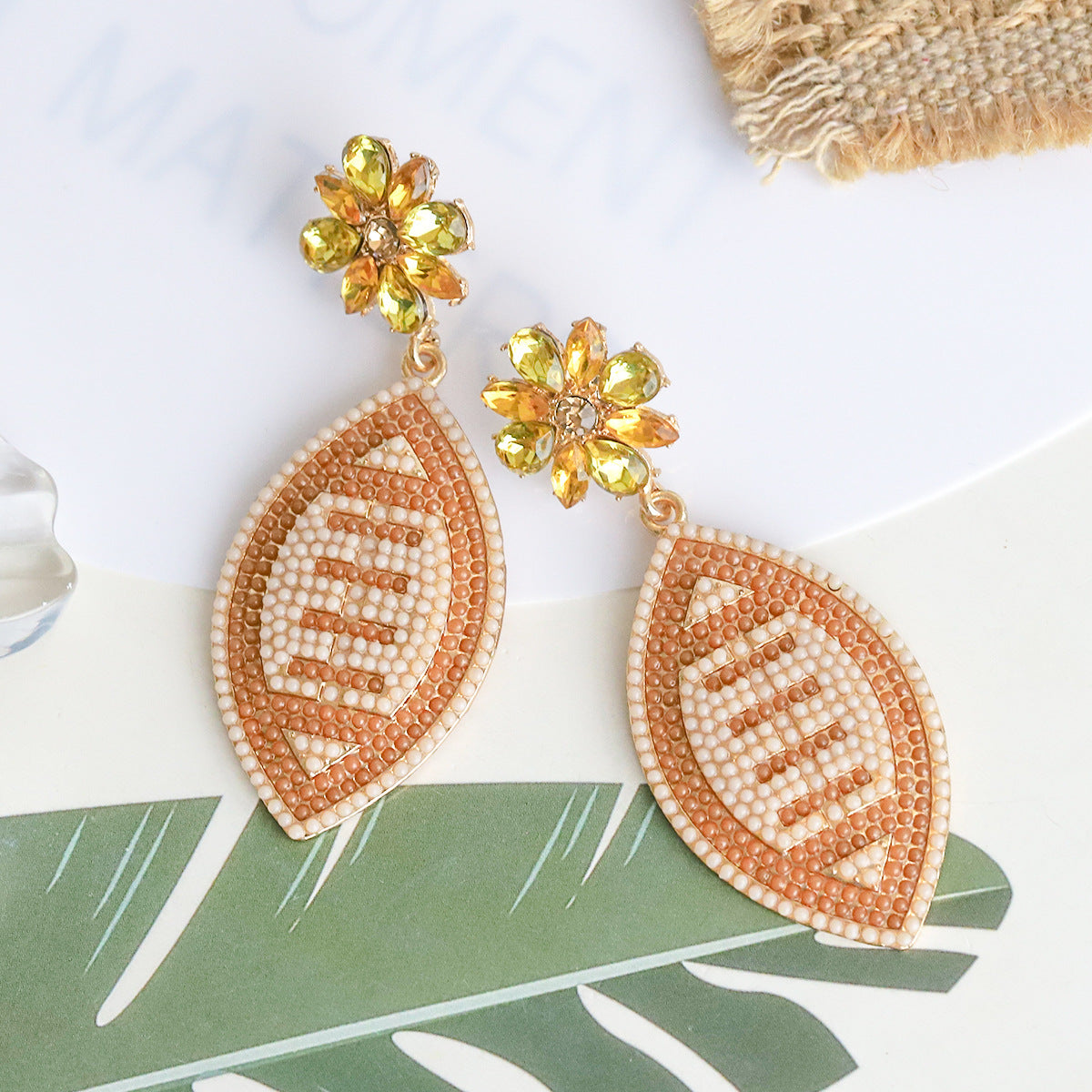 New Casual Sports Rugby Alloy Rice Beads Set with Zircon Earrings