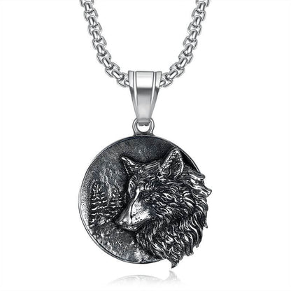 Punk Retro Titanium Steel Nordic Odin Viking Wolf Head Pendant