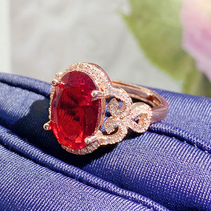 Rose Gold Plated Ruby Ring Fashion Rubellite Ruby Crystal Ring