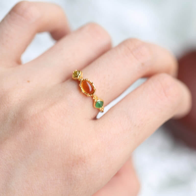 Retro Dainty Amber Gemstone Ring