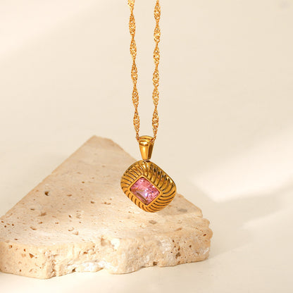 Cushion Type Halo Pendant Chain Necklace