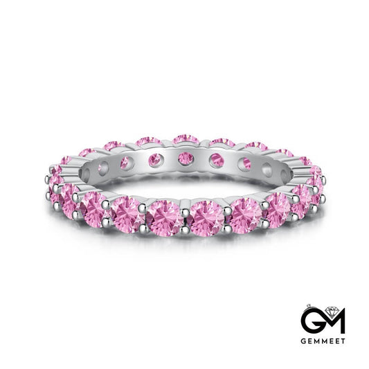 S925 Sterling Silver Full Row Pink Zircon Ring