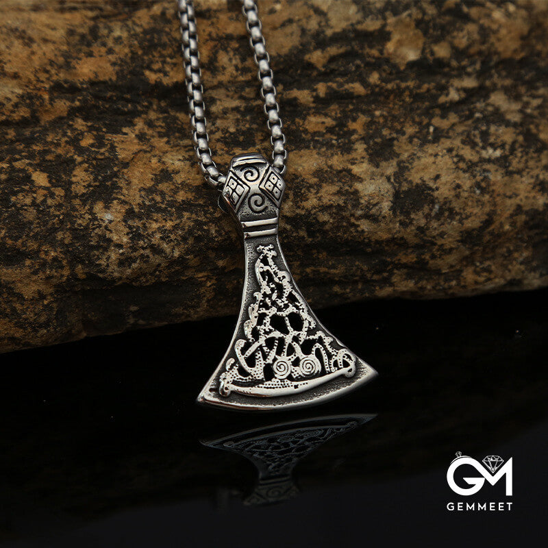 Vintage Titanium Steel Pattern Axe Pendant Necklace