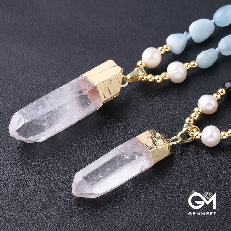 Irregular Crystal Column Pendant Long Necklace