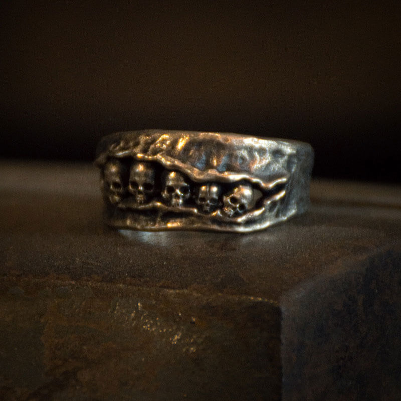 Vintage Men's Five Skull Ring