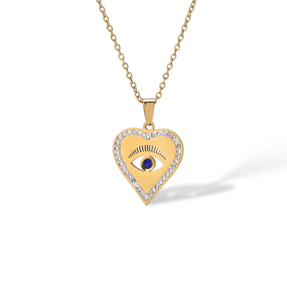 Evil Eye Heart Shape Hollow Halo Pendant Necklace