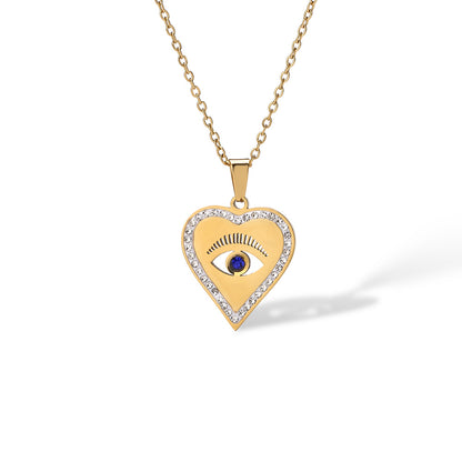 Evil Eye Heart Shape Hollow Halo Pendant Necklace