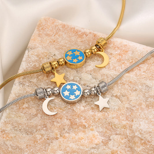 Cute Moon & Star Pendant Link Bracelet