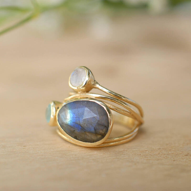 Golden Hollow Moonstone Cocktail Ring