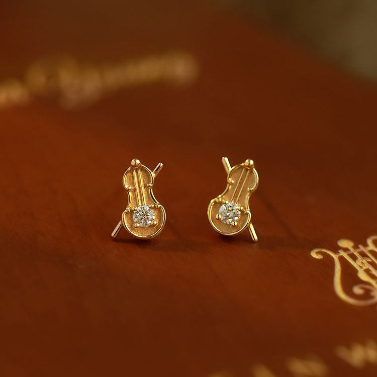 Violin Retro Design Sense of Light Luxury Niche Earrings