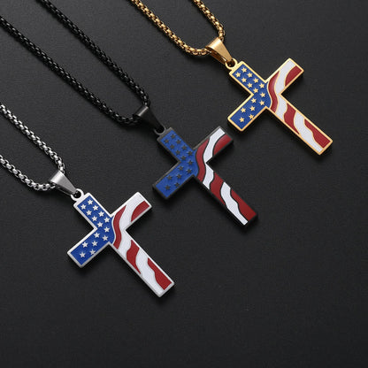 American Flag Cross Religious Jewelry Pendant Necklace