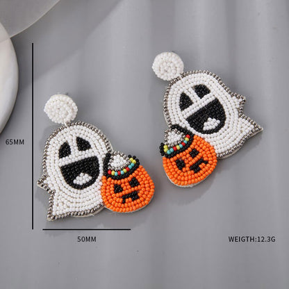 Halloween Fabric Beads Ethnic Style Handmade Pumpkin Ghost Earrings