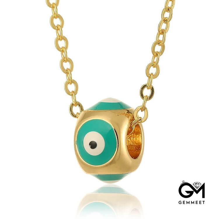 Oil Dripping Round Evil Eye Pendant Necklace