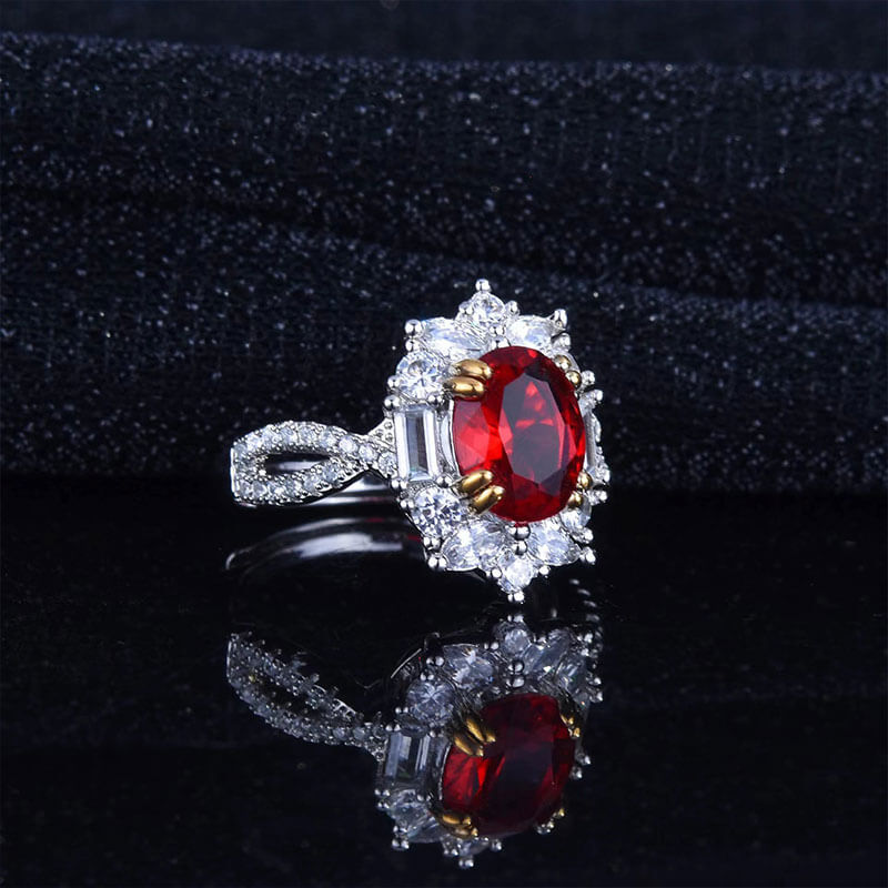 Retro High-definition Three-carat Cultivated Ruby Inlaid Simple and Generous Open Colored Treasure Ring