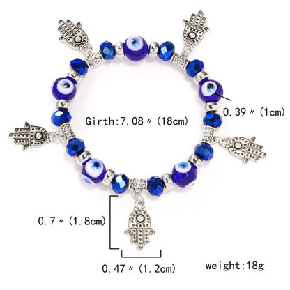 Blue Evil Eye & Hamsa Pendant Epoxy Zircon Bracelet