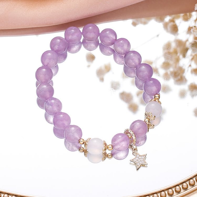 Purple Jade White Agate Beaded Star Moon Bracelet