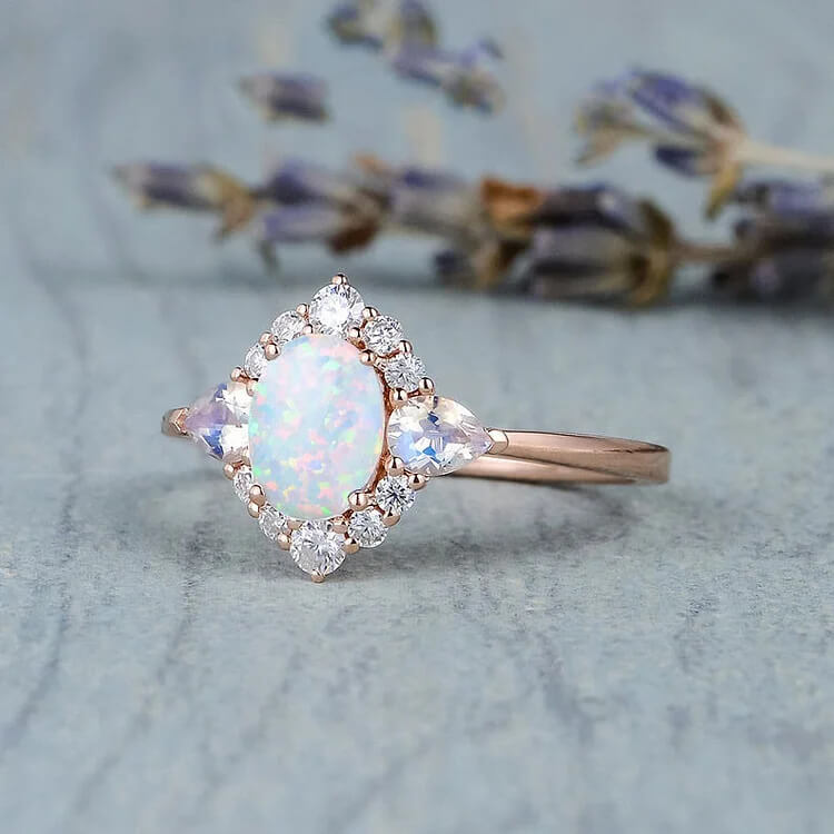 Opal Moonstone White Zircon Womens Ring