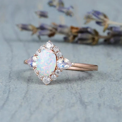 Opal Moonstone White Zircon Womens Ring