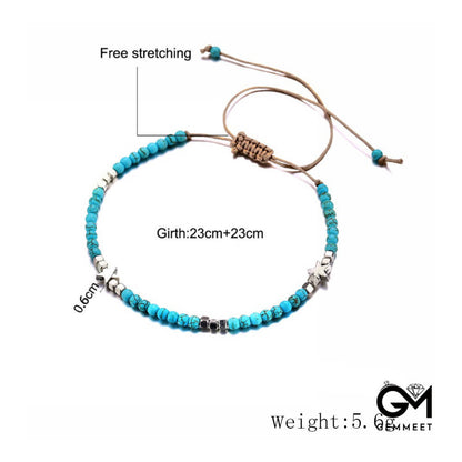 Bohemian Pentagram Turquoise Star Cube Bead Anklet