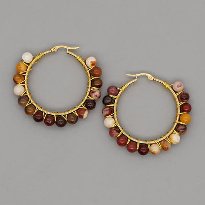 Boho Natural Crystal Beads Large Hoop Earrings