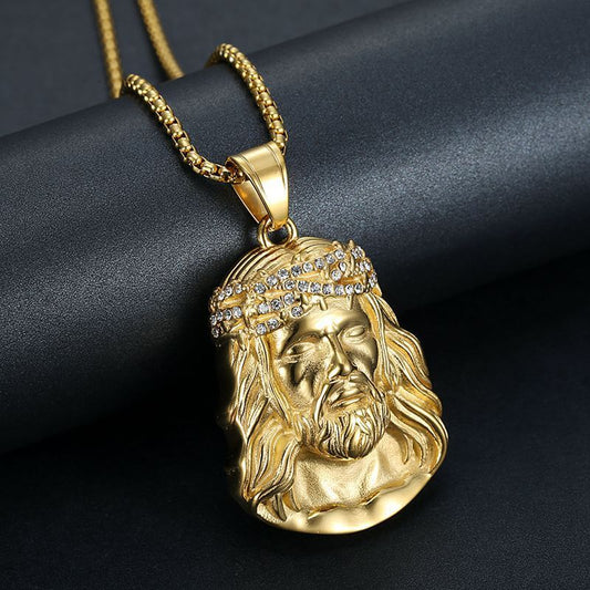 New Hip-hop HIPHOP Jewelry Titanium Steel Vacuum Gold-plated Inlaid Synthetic Cubic Zirconia Pendant