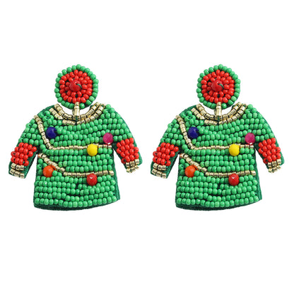 Rice Bead Color Christmas Handwoven Lovely Stud Earrings