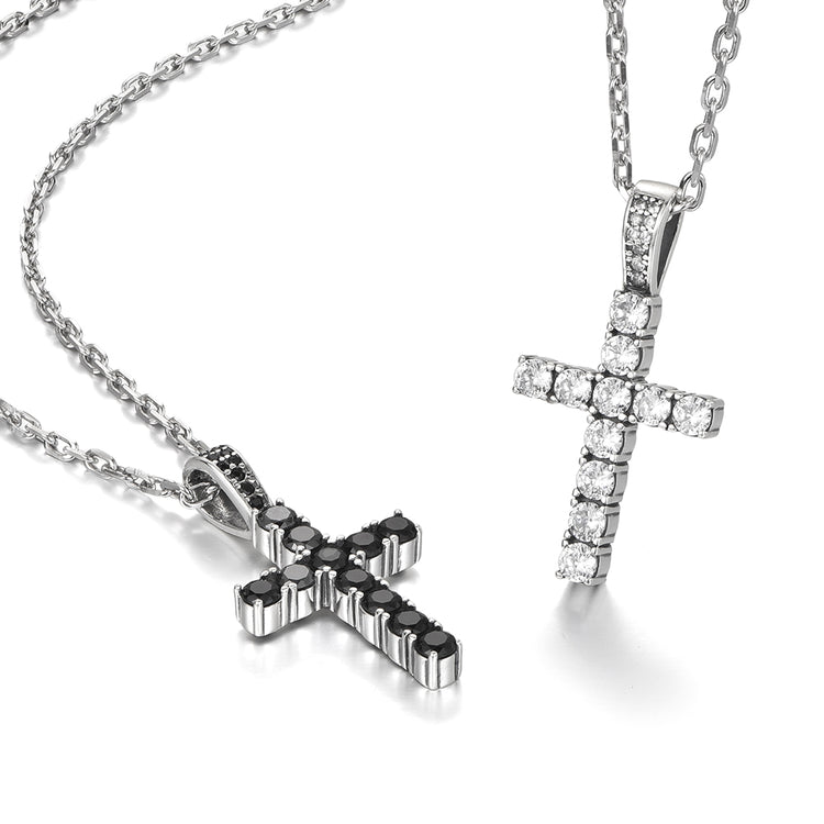 Sterling Silver Cross Zircon Pendants Necklace