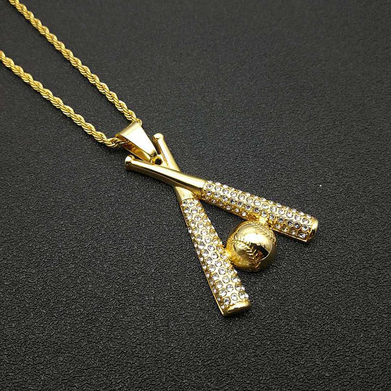 Hip Hop Jewelry Gold Plated Zirconia Baseball Pendant