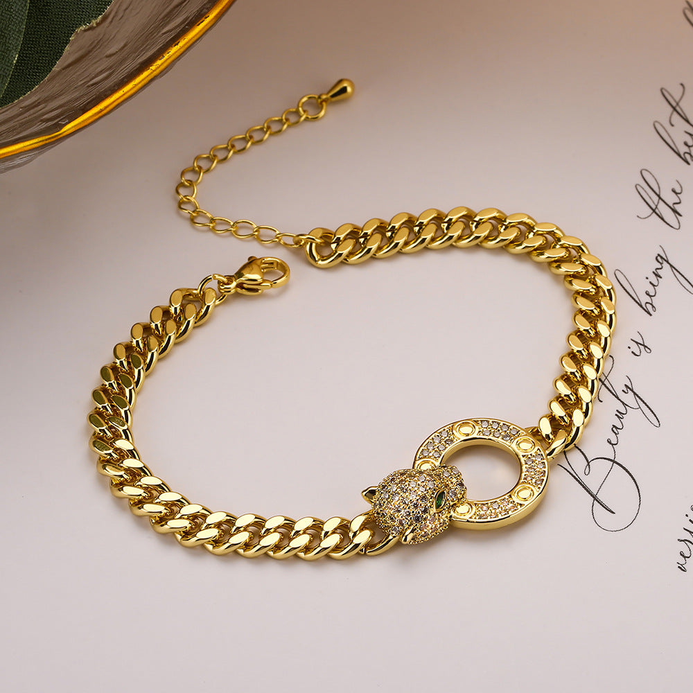 Golden Leopard Cuban Chain Bracelet