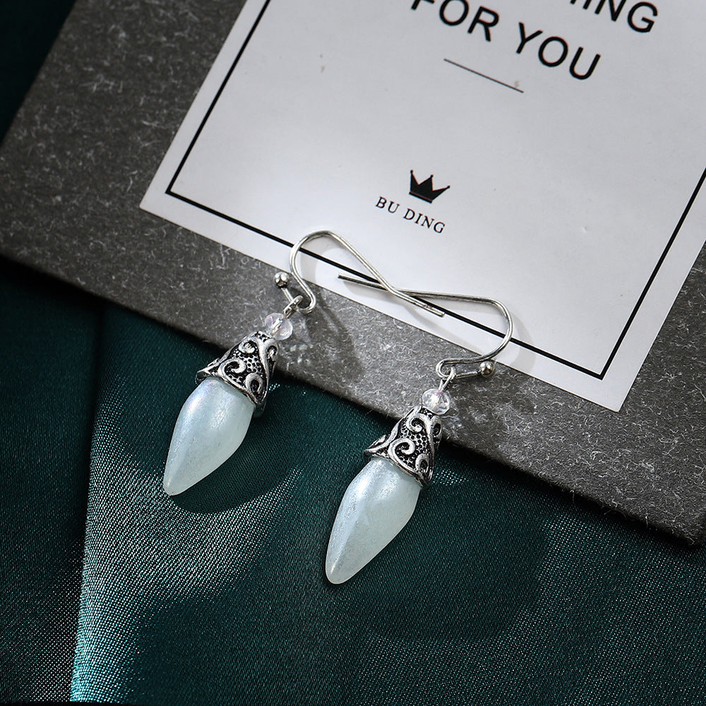 Pure Silver Hook Royal Style Moonstone Dangle Earrings