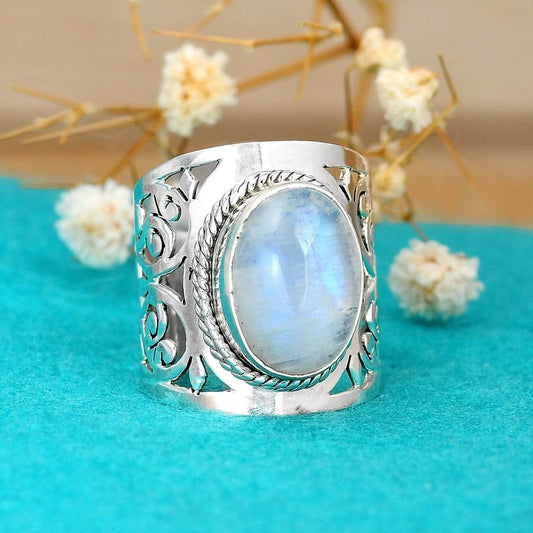 Large Moonstone Filigree Ring