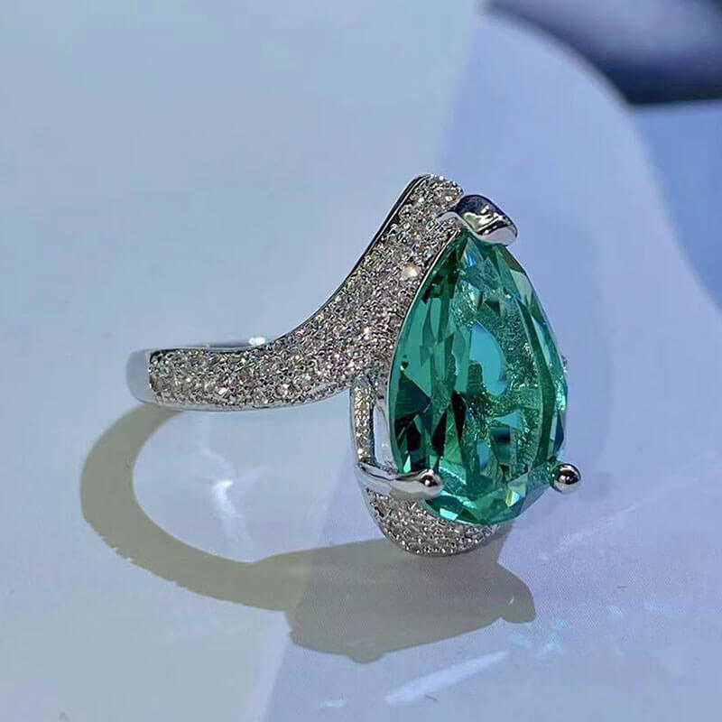 Simulated Paraiba Tourmaline Ring Large Carat Water Drop Pear-shaped Synthetic Color Gemstone Ring