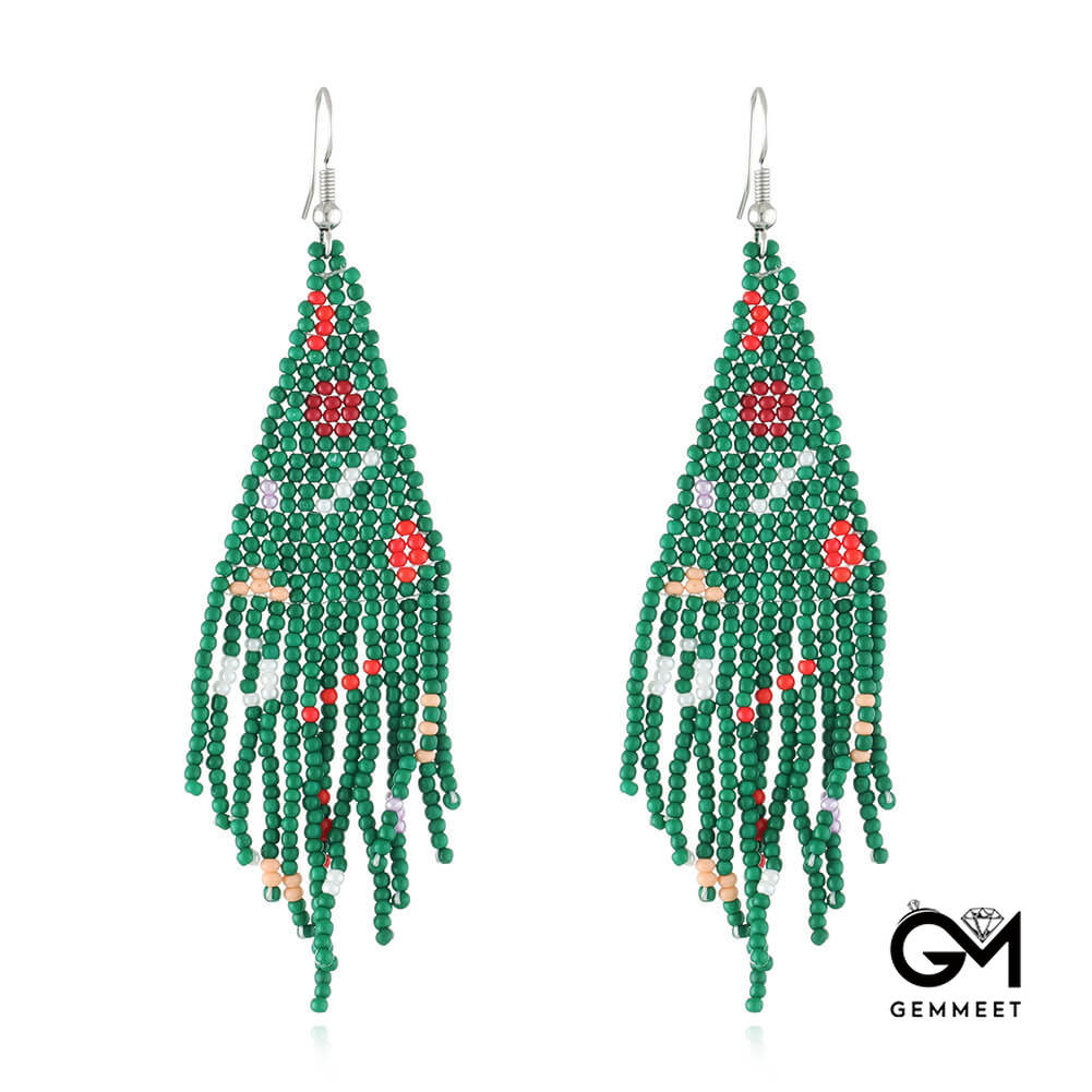 Christmas Tassel Earrings Handwoven Christmas Tree Santa Claus Bead Earrings