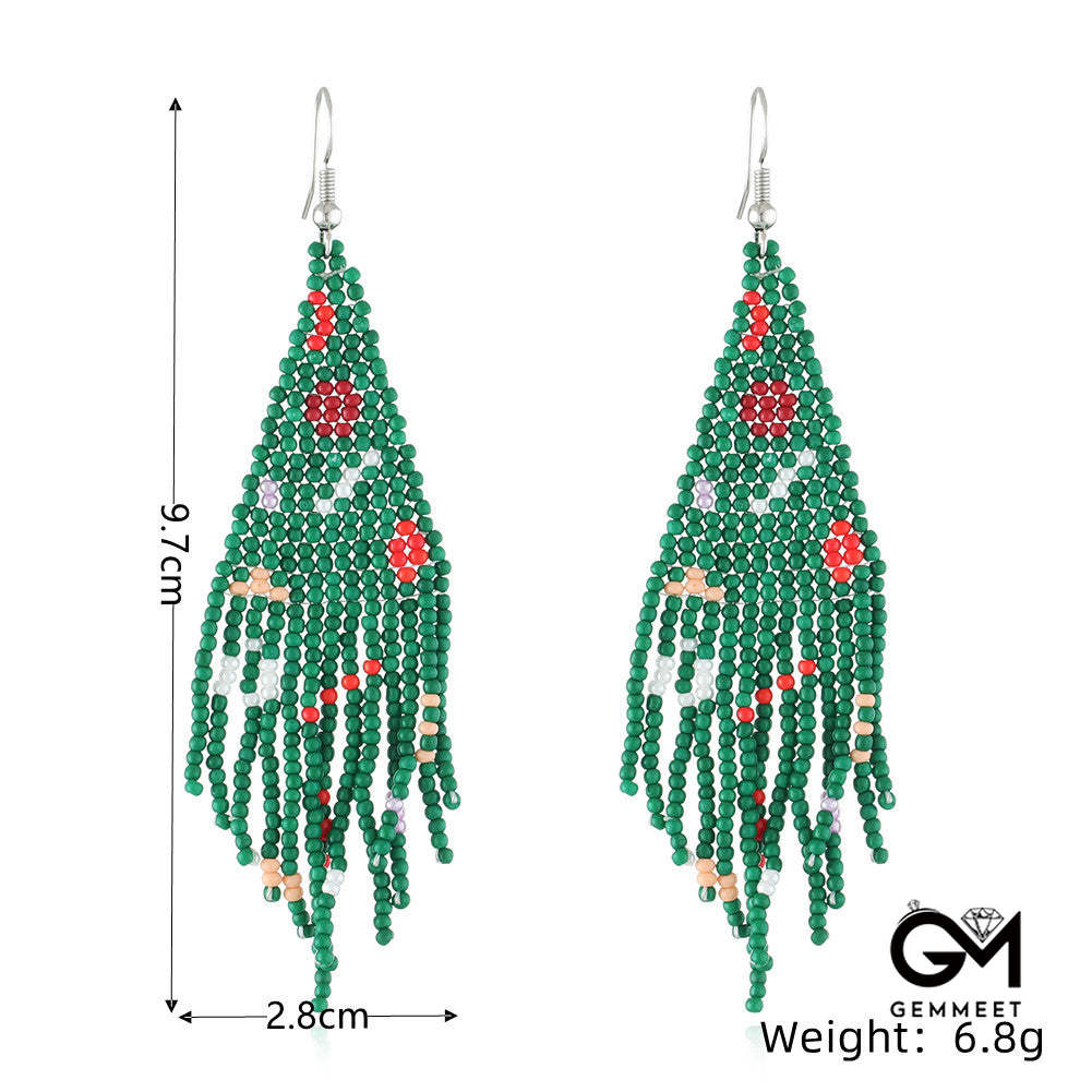 Christmas Tassel Earrings Handwoven Christmas Tree Santa Claus Bead Earrings