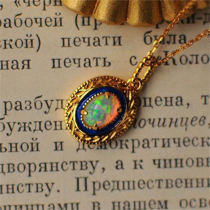 Natural Opal Inlay Pendant Necklace