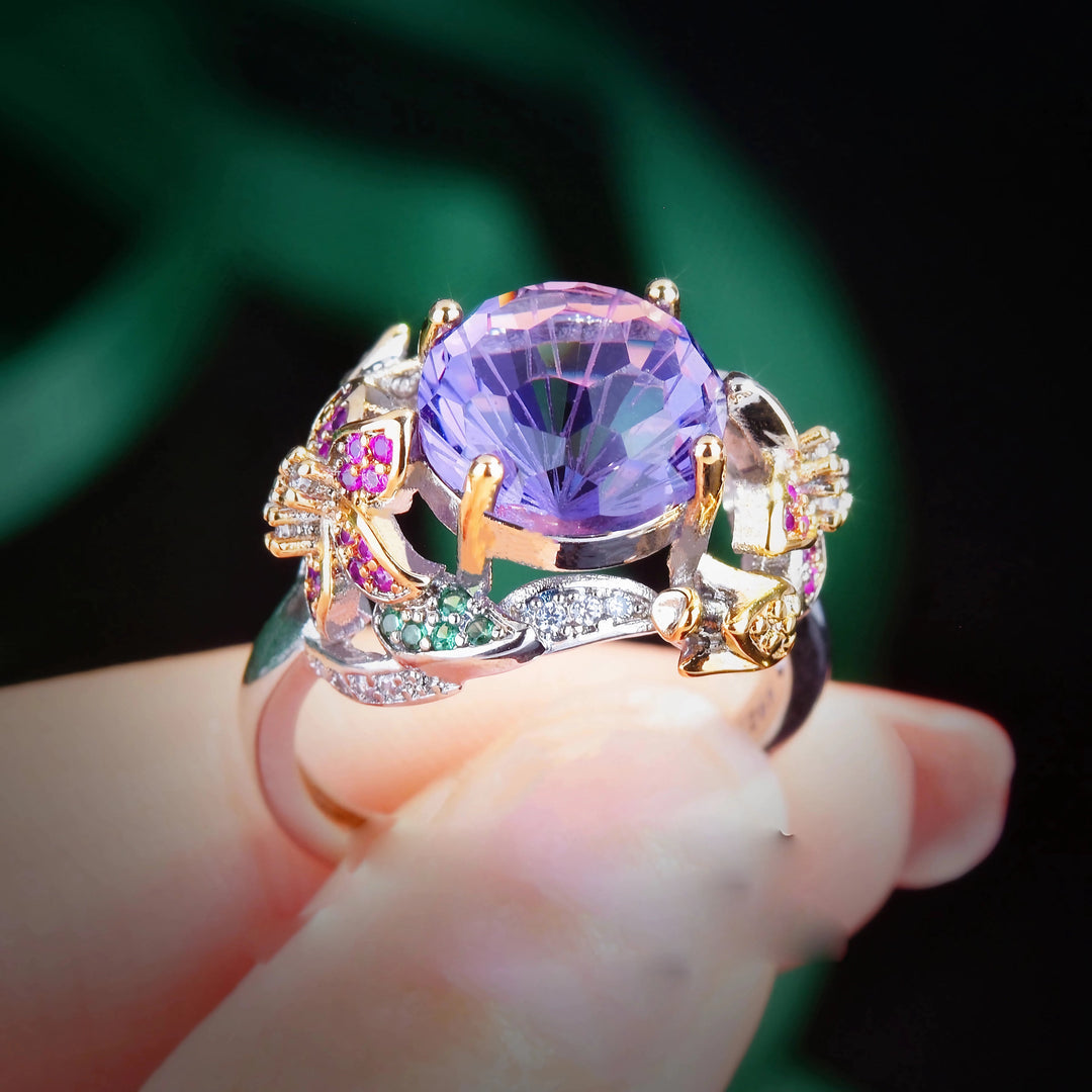 Handmade Purple Zircon Colorful Flowers Adjustable Rings