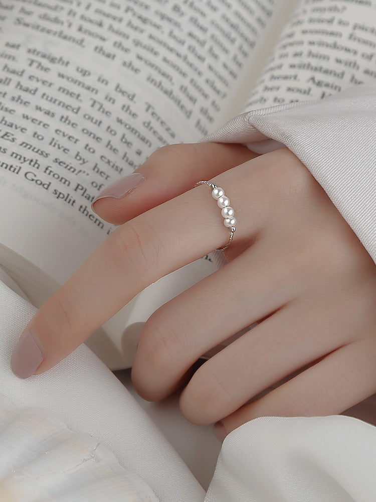 925 Sterling Silver Pearl Light Luxury Fashion Design Sense Ring