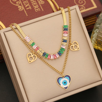 Heart Evil Eye Color Stones Bracelet Necklace & Earrings