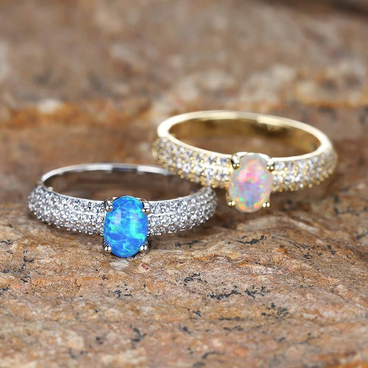 "Shiny Elegance" Round Opal Zircon Edge Band Ring