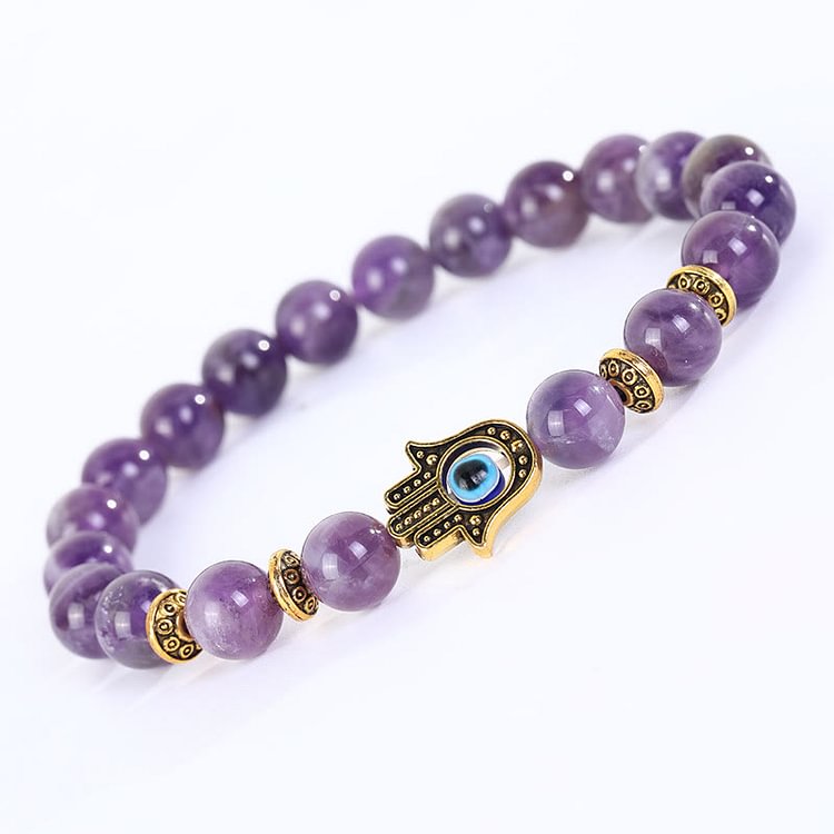 Crystal Stone Beaded Evil Eye Hamsa Bracelet