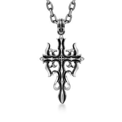 Sterling Silver Vintage Double-Sided Axe Cross Pendants Necklace