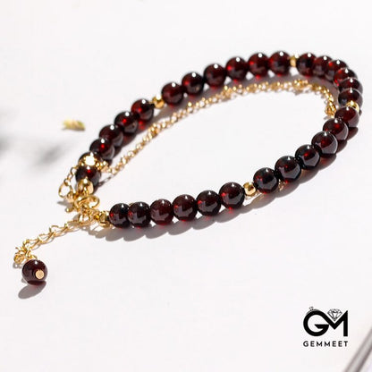 Garnet Beaded Metal Chain Double Layer Bracelet