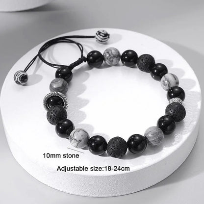 10mm Grey Jasper Lava Stone Beaded Strap Bracelet