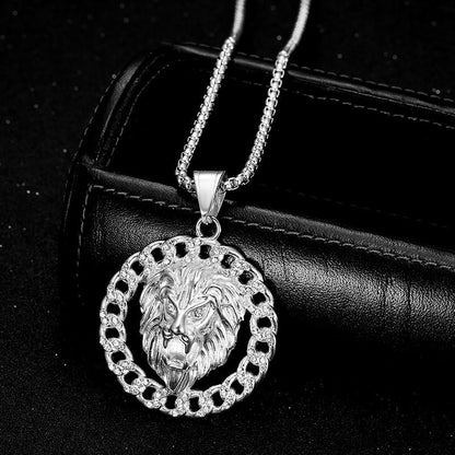 HIPHOP Gold-plated Zircon Lion Head Pendant