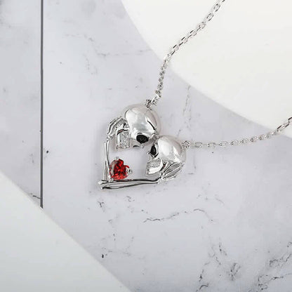 "Fall in Love" - Skull Couple With Ruby Heart Necklace