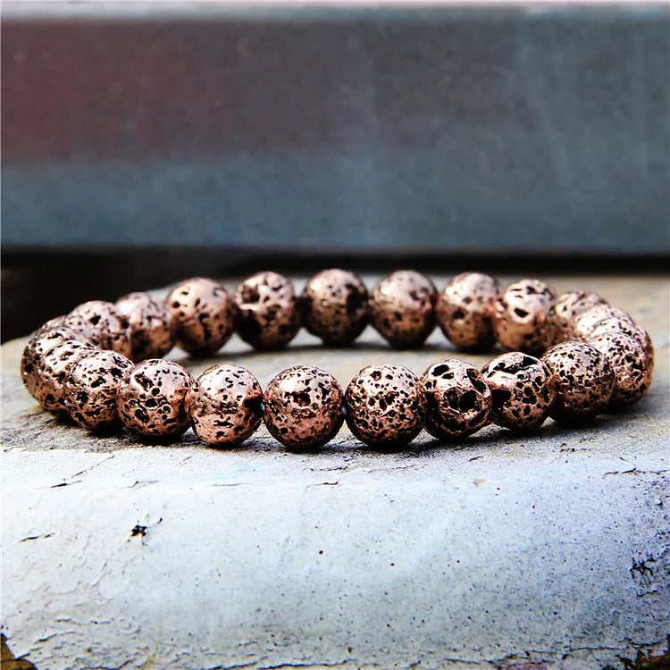 Plated Lava Stone 8mm Beaded Men Bracelet