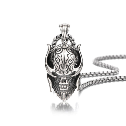 Warrior Skull Vintage Sterling Silver Pendants Necklace