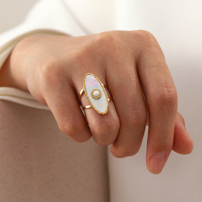 French Vintage Natural Stone Horse Eye Shape Ring